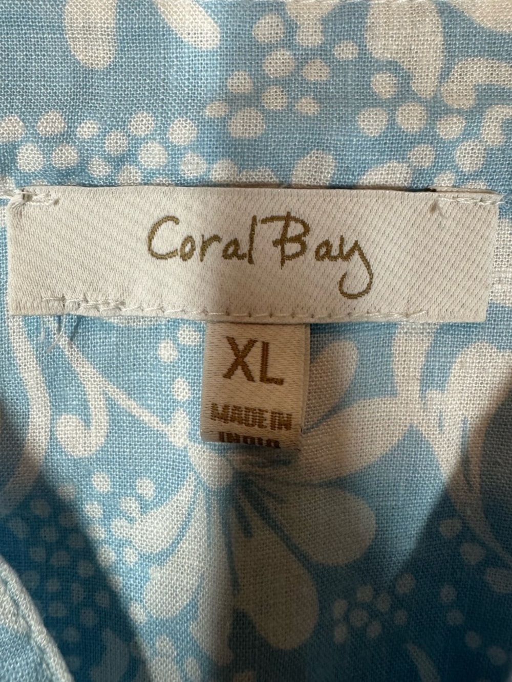 CORAL BAY Women's XL Blue & White Tropical Floral Print Linen Blend Tunic - Picture 3 of 8